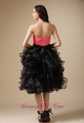 Watermelon Red And Black Ruffles Evening Dress