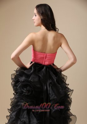 Watermelon Red And Black Ruffles Evening Dress