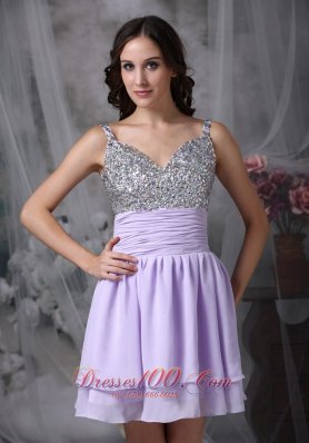 Lialc Straps Short Prom Dress Chiffon Beading Mini-length