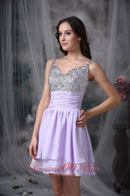 Lialc Straps Short Prom Dress Chiffon Beading Mini-length