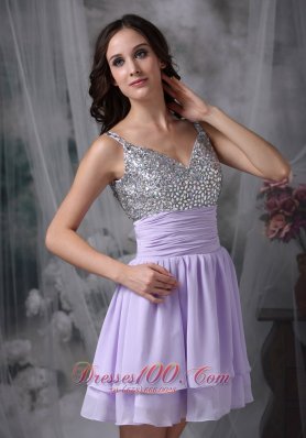 Lialc Straps Short Prom Dress Chiffon Beading Mini-length