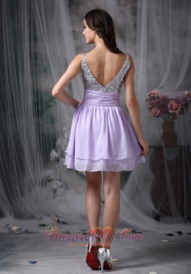 Lialc Straps Short Prom Dress Chiffon Beading Mini-length