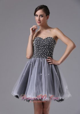 Custom Made Strapless Grey Short Prom Dress Beading