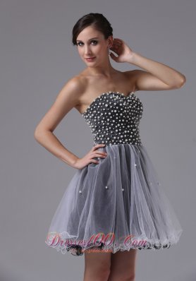 Custom Made Strapless Grey Short Prom Dress Beading