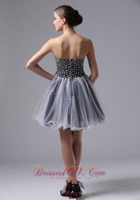 Custom Made Strapless Grey Short Prom Dress Beading