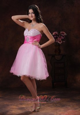 Beaded Multi-color Sweetheart Short Prom Dress Pink