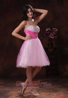 Beaded Multi-color Sweetheart Short Prom Dress Pink