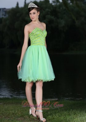 Sweetheart Beaded Bodice Green Cocktail Party Dress