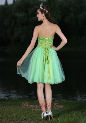 Sweetheart Beaded Bodice Green Cocktail Party Dress