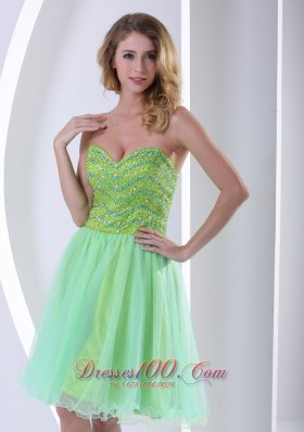 Beaded Yellow Green Sweetheart Knee-length Cocktail Dress