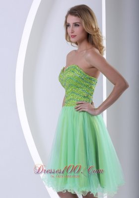 Beaded Yellow Green Sweetheart Knee-length Cocktail Dress