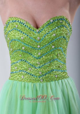 Beaded Yellow Green Sweetheart Knee-length Cocktail Dress