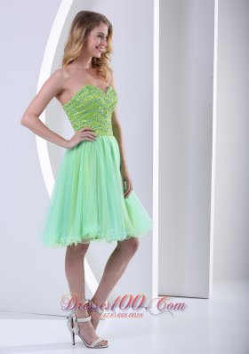 Beaded Yellow Green Sweetheart Knee-length Cocktail Dress