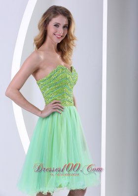 Beaded Yellow Green Sweetheart Knee-length Cocktail Dress