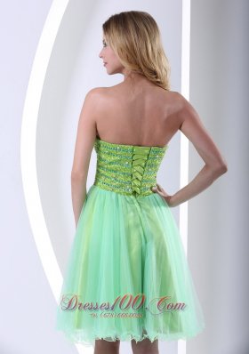 Beaded Yellow Green Sweetheart Knee-length Cocktail Dress