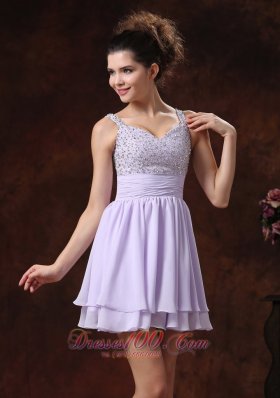 Lilac Straps Prom Cocktail Dress With Mini-length