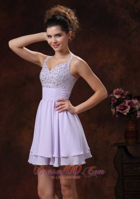 Lilac Straps Prom Cocktail Dress With Mini-length