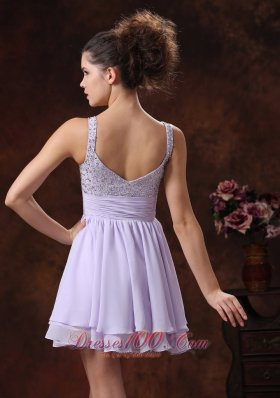 Lilac Straps Prom Cocktail Dress With Mini-length