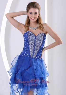 Beaded Royal Blue Homecoming Dress With Ruffles