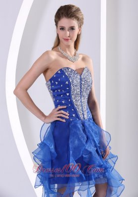 Beaded Royal Blue Homecoming Dress With Ruffles