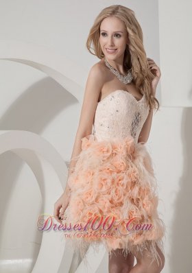 Pink Lace Beading Prom Holiday Dress Hand Made Flowers