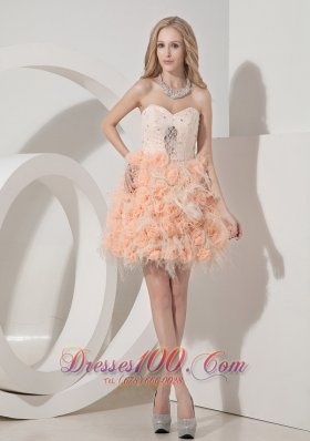 Pink Lace Beading Prom Holiday Dress Hand Made Flowers