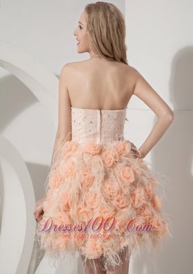 Pink Lace Beading Prom Holiday Dress Hand Made Flowers