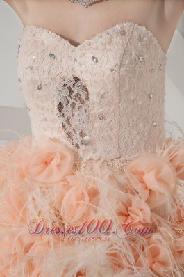 Pink Lace Beading Prom Holiday Dress Hand Made Flowers