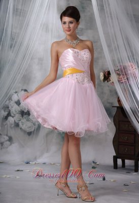 Beaded Baby Pink Mini-length Homecoming Dress