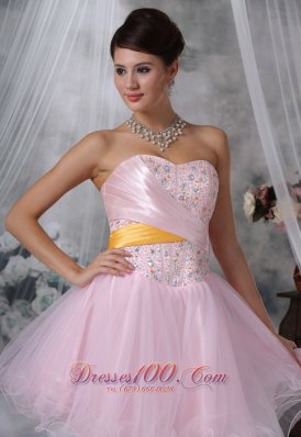 Beaded Baby Pink Mini-length Homecoming Dress