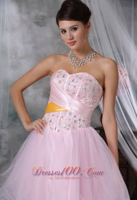 Beaded Baby Pink Mini-length Homecoming Dress