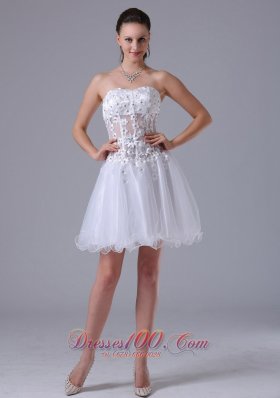 Straps Appliques White Prom Cocktial Dress With Beading