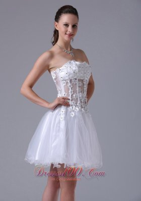 Straps Appliques White Prom Cocktial Dress With Beading