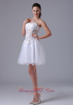 Straps Appliques White Prom Cocktial Dress With Beading