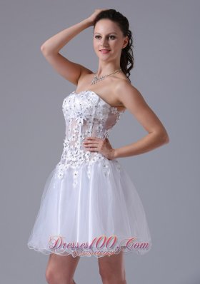 Straps Appliques White Prom Cocktial Dress With Beading