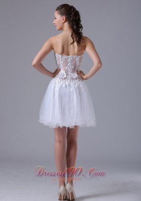 Straps Appliques White Prom Cocktial Dress With Beading