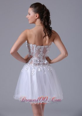 Straps Appliques White Prom Cocktial Dress With Beading