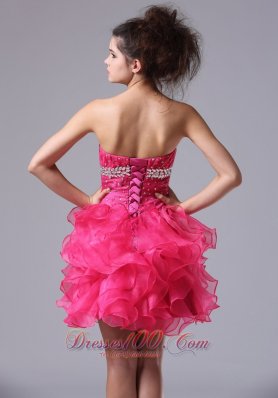 Sweetheart Mini-length Organza Beading Hot Pink Cocktail Dress