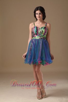 Multi-color Straps Mini-length Organza Beading Prom Dress