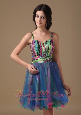 Multi-color Straps Mini-length Organza Beading Prom Dress