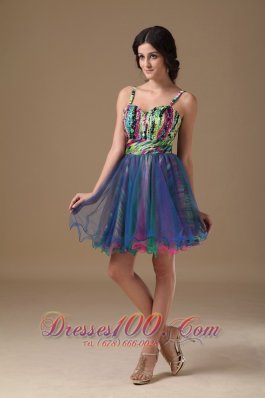 Multi-color Straps Mini-length Organza Beading Prom Dress