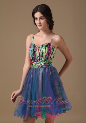 Multi-color Straps Mini-length Organza Beading Prom Dress