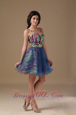 Multi-color Straps Mini-length Organza Beading Prom Dress