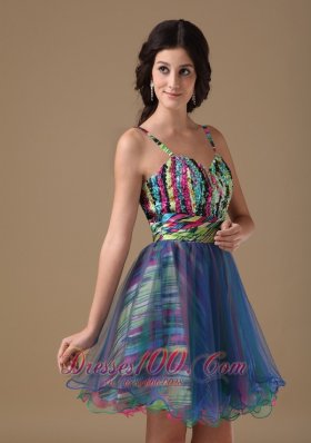 Multi-color Straps Mini-length Organza Beading Prom Dress