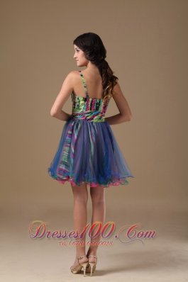 Multi-color Straps Mini-length Organza Beading Prom Dress