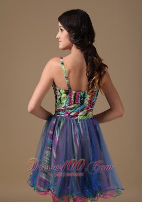 Multi-color Straps Mini-length Organza Beading Prom Dress