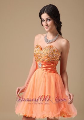 Sweetheart Mini-length Beading Prom Dress Orange Red