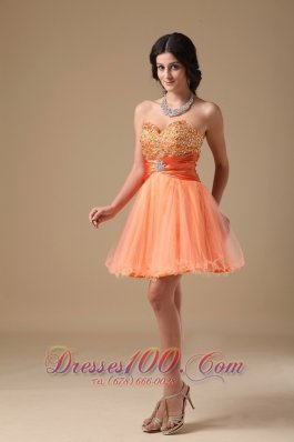 Sweetheart Mini-length Beading Prom Dress Orange Red