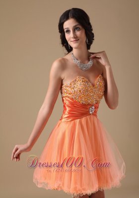 Sweetheart Mini-length Beading Prom Dress Orange Red