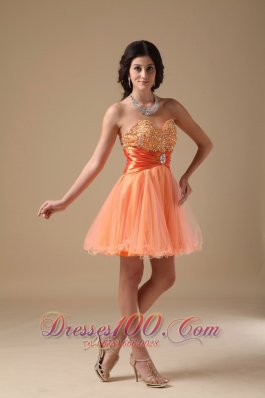 Sweetheart Mini-length Beading Prom Dress Orange Red